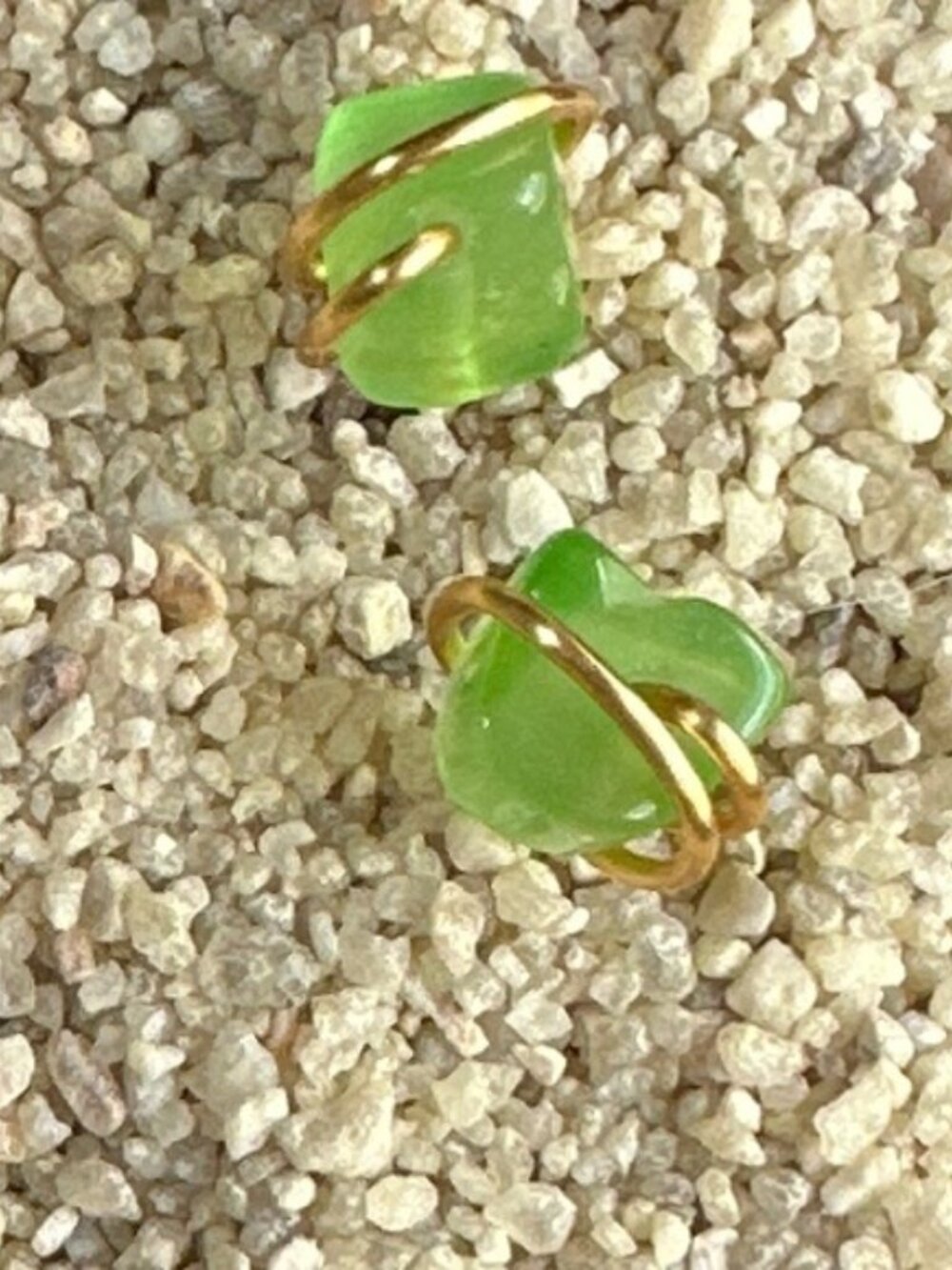 Green cat’s eye Bead Earrings with Gold Spiral Accent